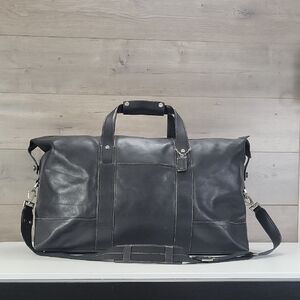Coach 5J03 Weekender Black Leather Large Travel Duffle Bag Tote